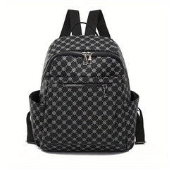 Geometric Print Backpack Vegan Leather Daypack