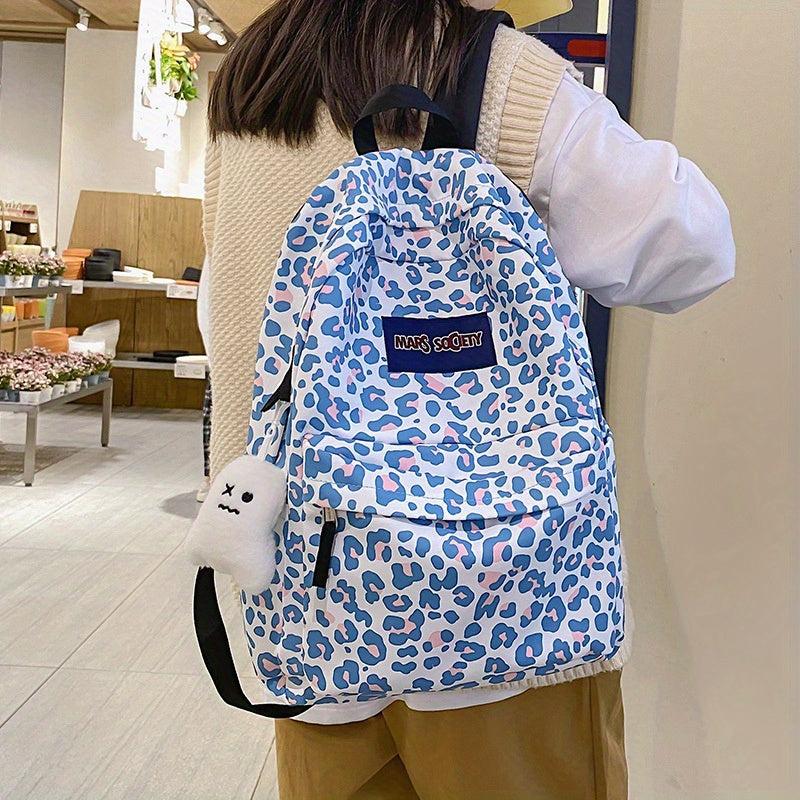 Leopard Pattern Backpack Preppy Stylish Rucksack Women's Daypack