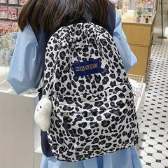 Leopard Pattern Backpack Preppy Stylish Rucksack Women's Daypack