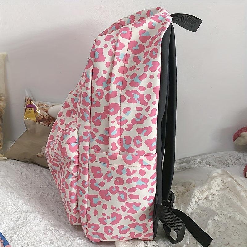 Leopard Pattern Backpack Preppy Stylish Rucksack Women's Daypack