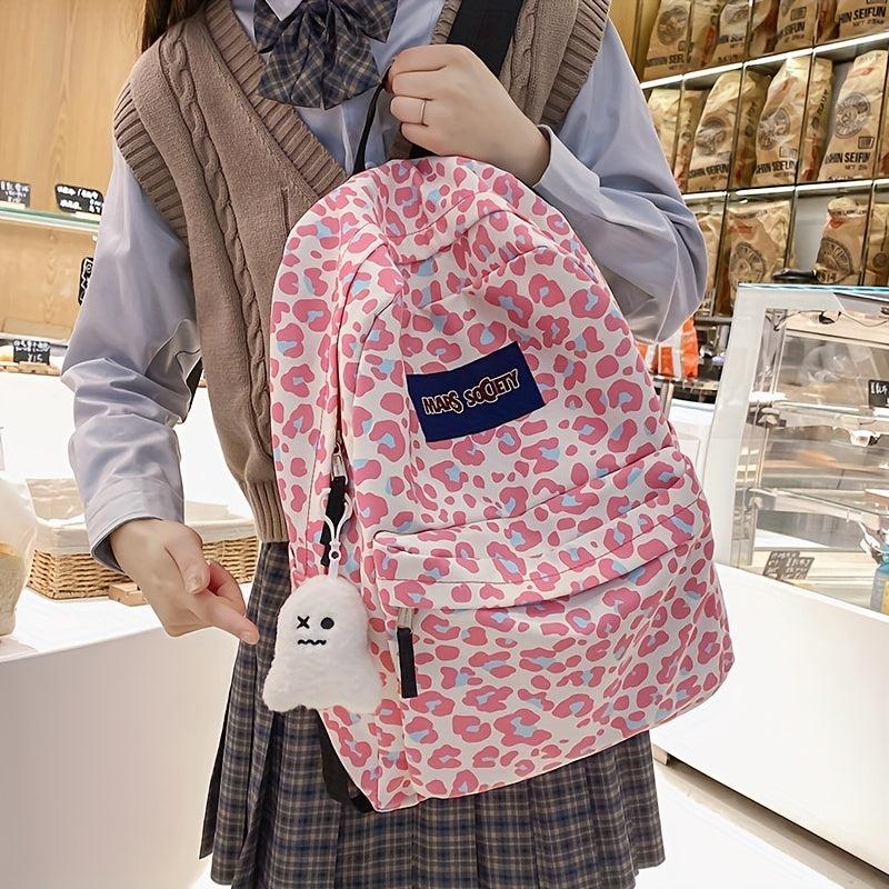 Leopard Pattern Backpack Preppy Stylish Rucksack Women's Daypack