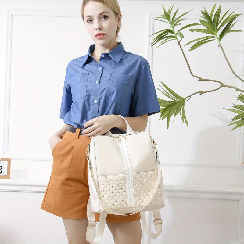 Casual Rivets Decor Backpack Solid Classic Storage Travel Bag