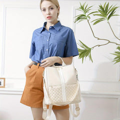 Casual Rivets Decor Backpack Solid Classic Storage Travel Bag