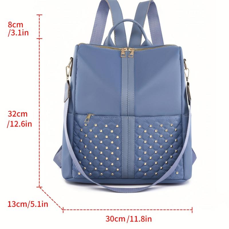 Casual Rivets Decor Backpack Solid Classic Storage Travel Bag