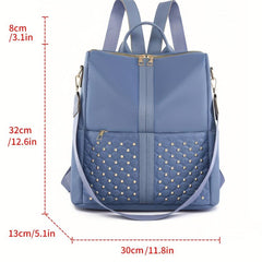 Casual Rivets Decor Backpack Solid Classic Storage Travel Bag