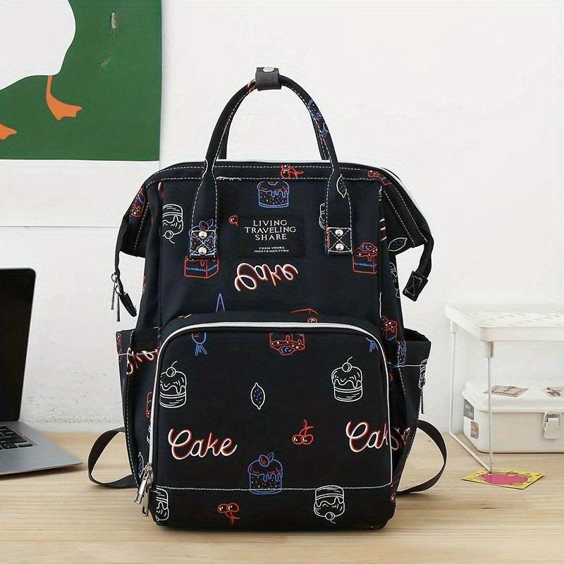 Cartoon Pattern Backpack Preppy Zipper Daypack Women's Travel Storage Bag