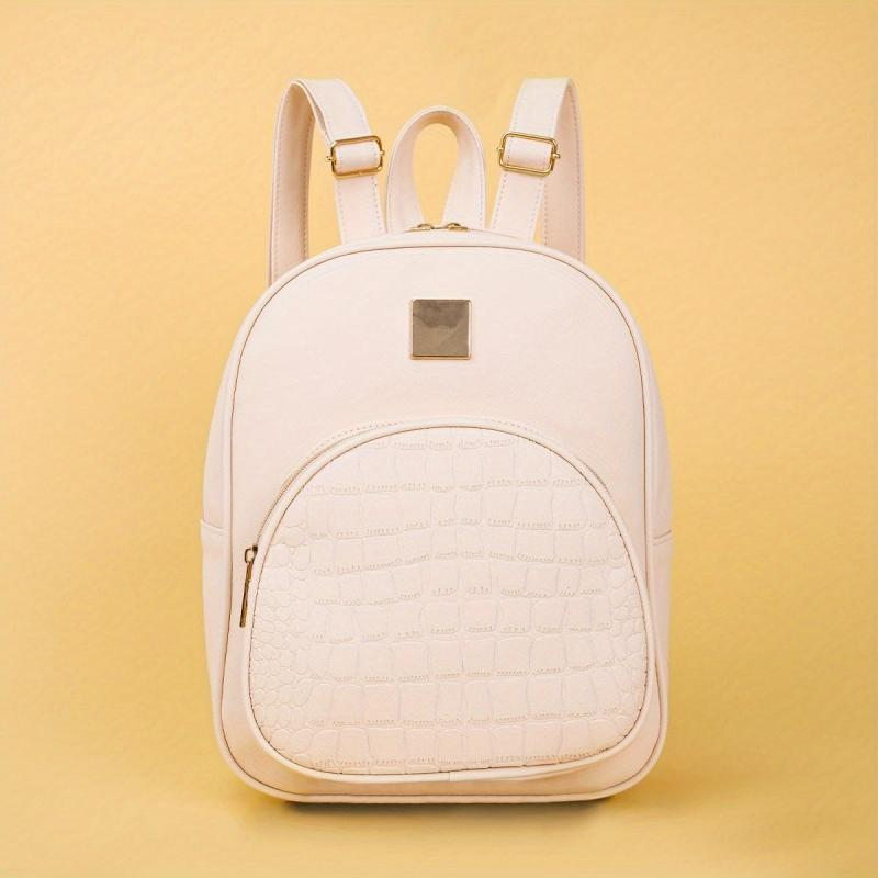 Crocodile Embossed Backpack Retro PU Leather Daypack Women's School Bag