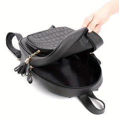 Crocodile Embossed Backpack Retro PU Leather Daypack Women's School Bag