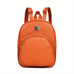 Crocodile Embossed Backpack Retro PU Leather Daypack Women's School Bag