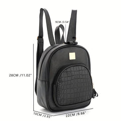 Crocodile Embossed Backpack Retro PU Leather Daypack Women's School Bag