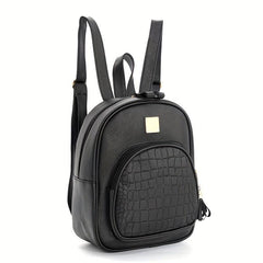 Crocodile Embossed Backpack Retro PU Leather Daypack Women's School Bag
