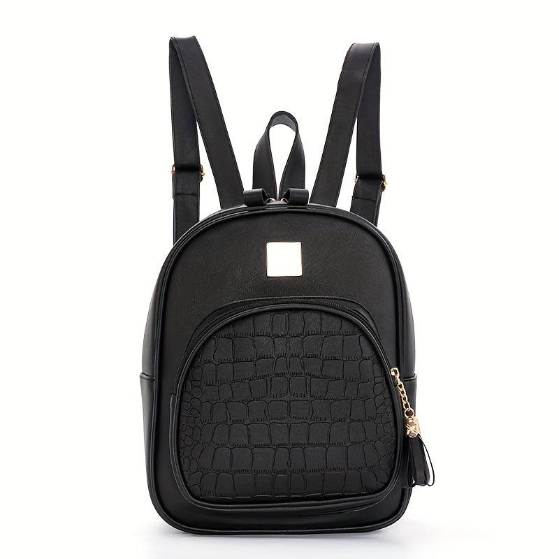 Crocodile Embossed Backpack Retro PU Leather Daypack Women's School Bag