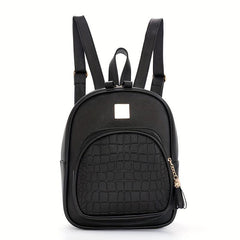 Crocodile Embossed Backpack Retro PU Leather Daypack Women's School Bag