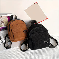 Solid Corduroy Zipper Backpack Minimalist Rucksack