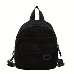 Solid Corduroy Zipper Backpack Minimalist Rucksack
