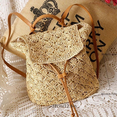 Straw Woven Flap Backpack Purse for Summer Beach Vacation