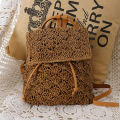 Straw Woven Flap Backpack Purse for Summer Beach Vacation