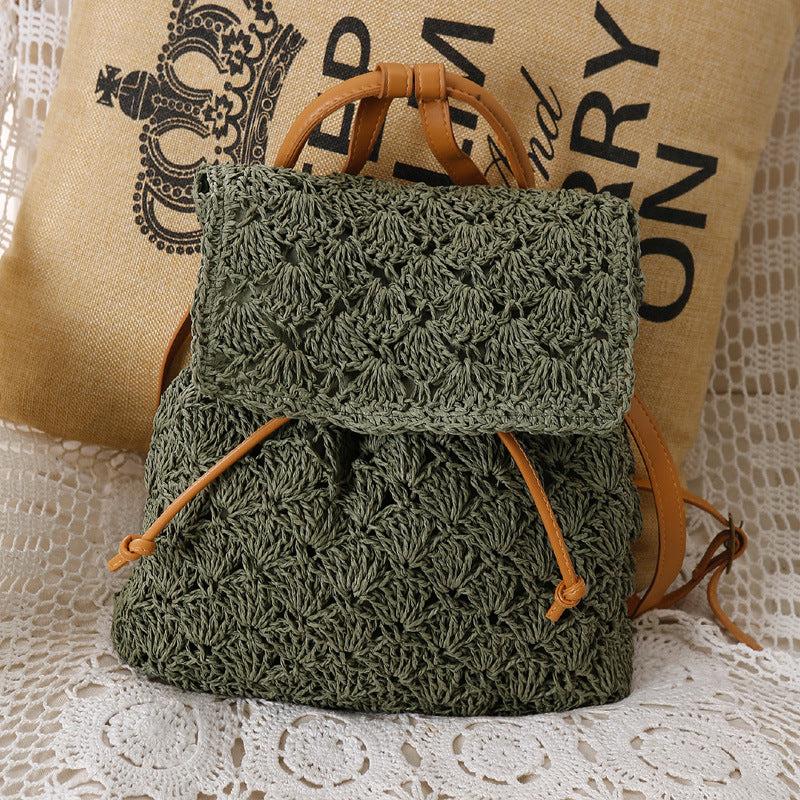 Straw Woven Flap Backpack Purse for Summer Beach Vacation