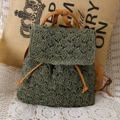 Straw Woven Flap Backpack Purse for Summer Beach Vacation
