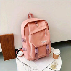 Nylon Flap Backpack Preppy Style School Bag Buckle Decor Travel Bookbag