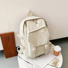 Nylon Flap Backpack Preppy Style School Bag Buckle Decor Travel Bookbag