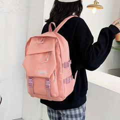 Nylon Flap Backpack Preppy Style School Bag Buckle Decor Travel Bookbag