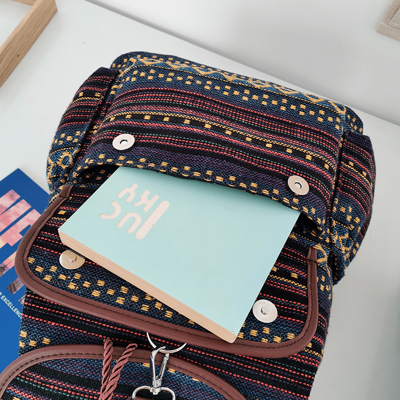 Boho Striped Drawstring Backpack for Travel - Lightweight Casual Bag