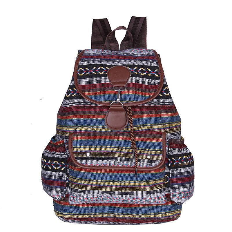 Boho Striped Drawstring Backpack for Travel - Lightweight Casual Bag