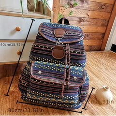 Boho Striped Drawstring Backpack for Travel - Lightweight Casual Bag