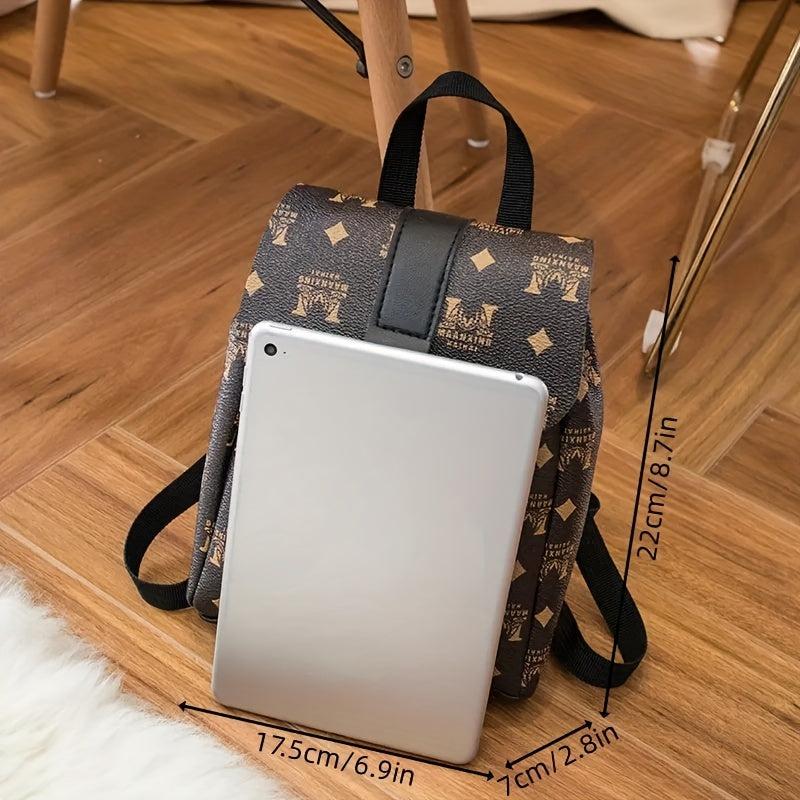 Retro Print Backpack Casual PU Leather School Bag Women's Versatile