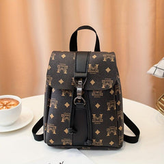 Retro Print Backpack Casual PU Leather School Bag Women's Versatile