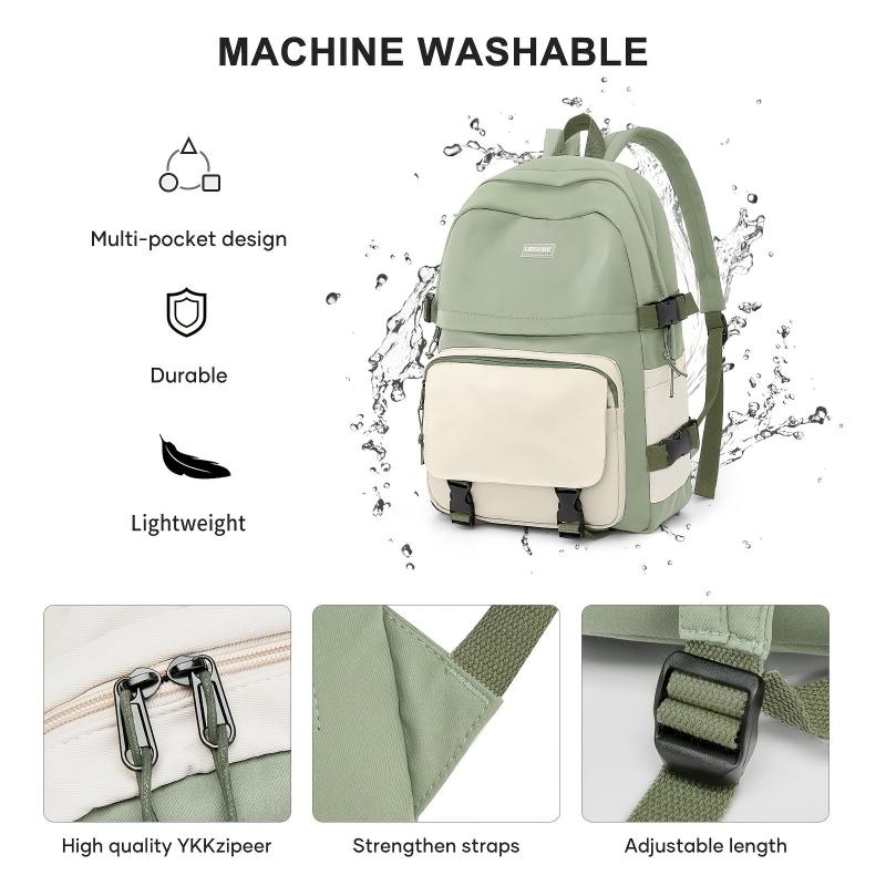 Casual Colorblock Zipper Backpack Minimalist School Bag
