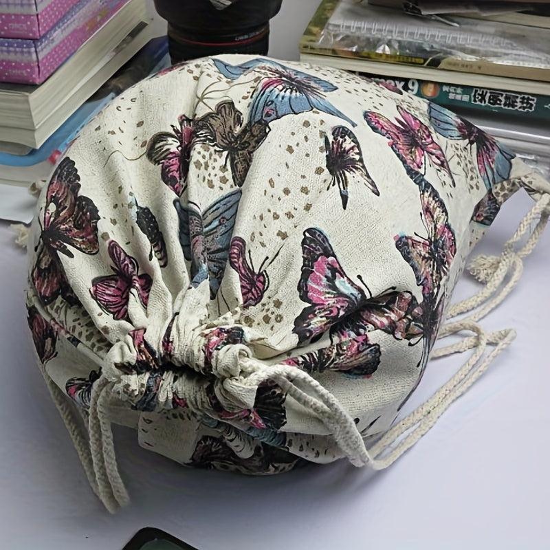 Vintage Butterfly Pattern Backpack Large Capacity Drawstring Daypack