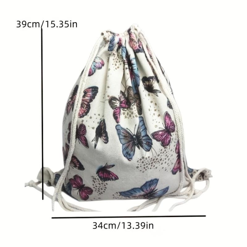 Vintage Butterfly Pattern Backpack Large Capacity Drawstring Daypack