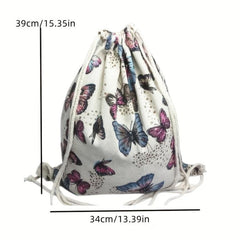 Vintage Butterfly Pattern Backpack Large Capacity Drawstring Daypack