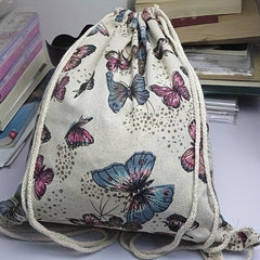 Vintage Butterfly Pattern Backpack Large Capacity Drawstring Daypack