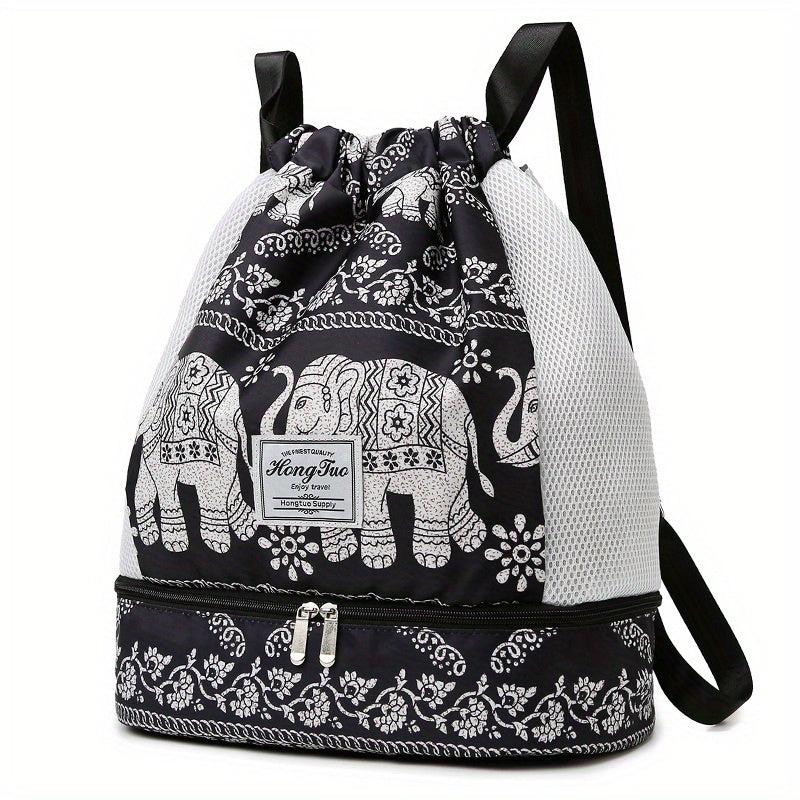 Plaid Drawstring Backpack Colorblock Gym Bag
