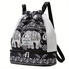 Plaid Drawstring Backpack Colorblock Gym Bag