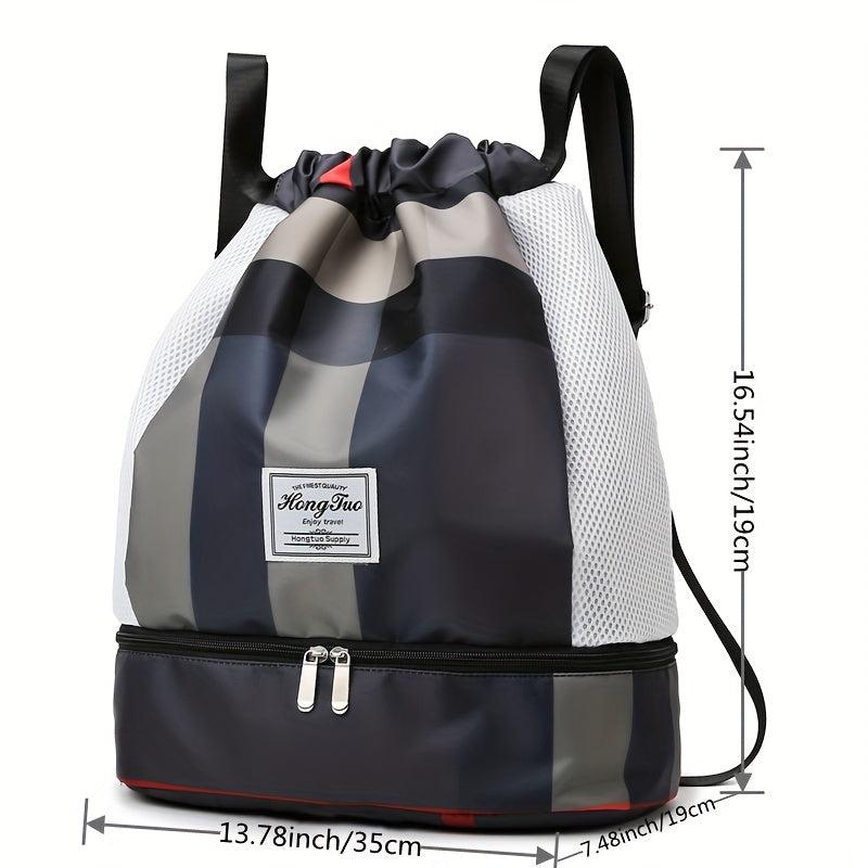 Plaid Drawstring Backpack Colorblock Gym Bag