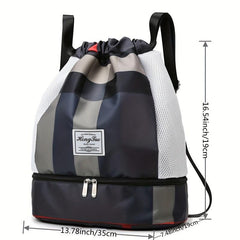 Plaid Drawstring Backpack Colorblock Gym Bag