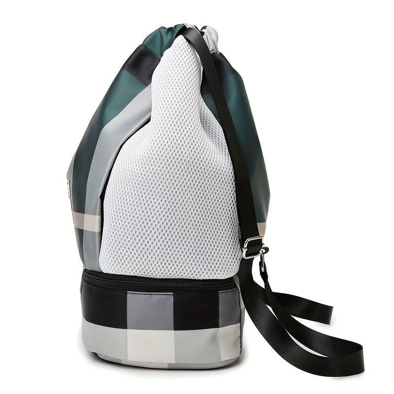 Plaid Drawstring Backpack Colorblock Gym Bag