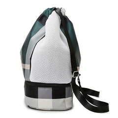 Plaid Drawstring Backpack Colorblock Gym Bag