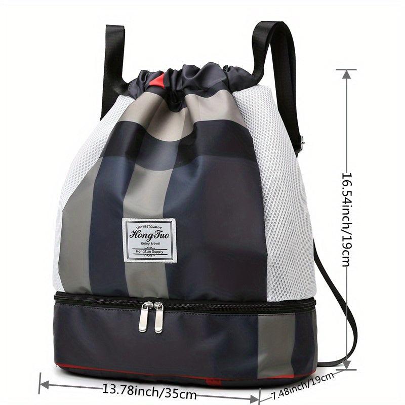 Plaid Drawstring Backpack Colorblock Gym Bag