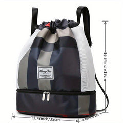 Plaid Drawstring Backpack Colorblock Gym Bag