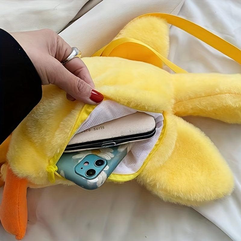 Fuzzy Duck Crossbody Bag for Girls, Cartoon Duck Novelty Bag for Party