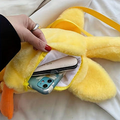 Fuzzy Duck Crossbody Bag for Girls, Cartoon Duck Novelty Bag for Party