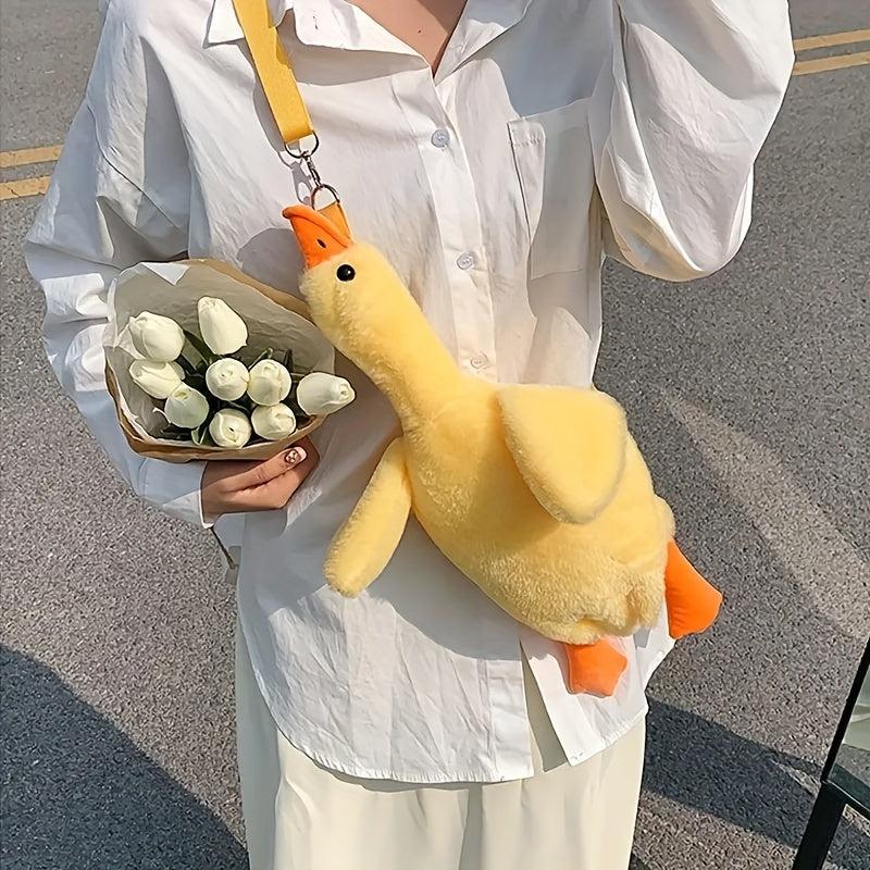 Fuzzy Duck Crossbody Bag for Girls, Cartoon Duck Novelty Bag for Party