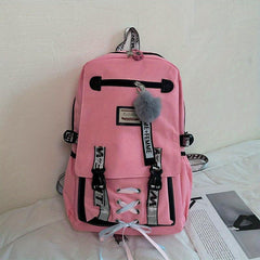 Y2K Drawstring Backpack with USB Charging Port