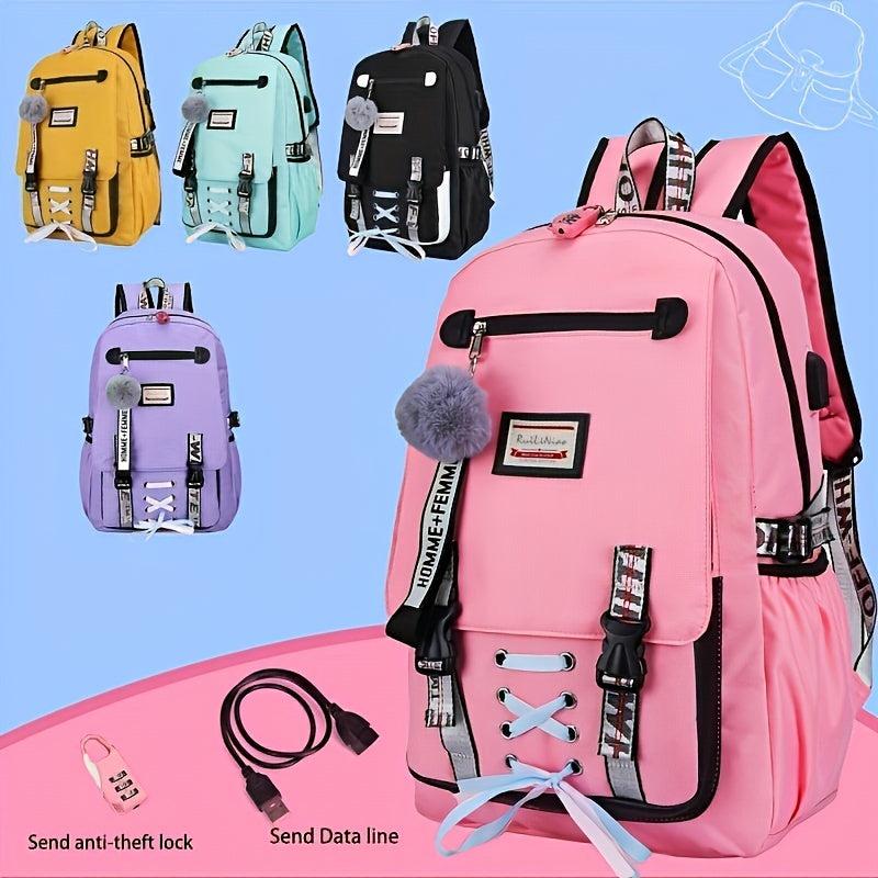 Y2K Drawstring Backpack with USB Charging Port