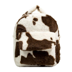 Cow Print Fluffy Backpack Small Fuzzy Shoulder Bag For Work & School